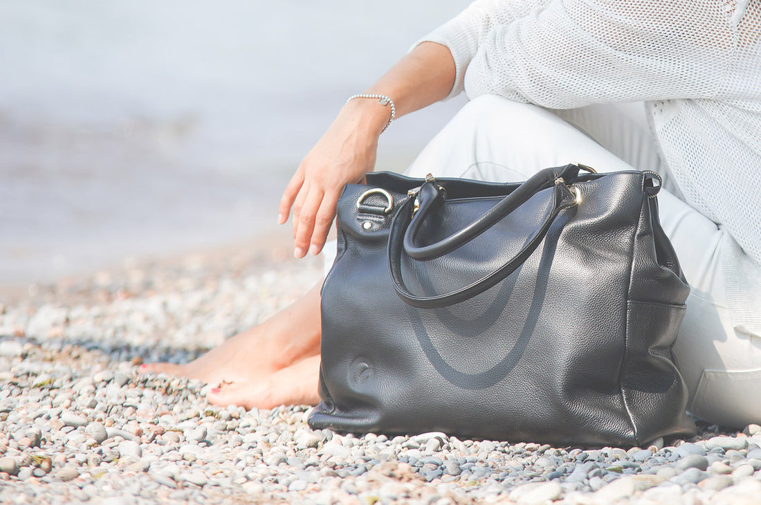 Oemi's New Black Leather Diaper Bag!