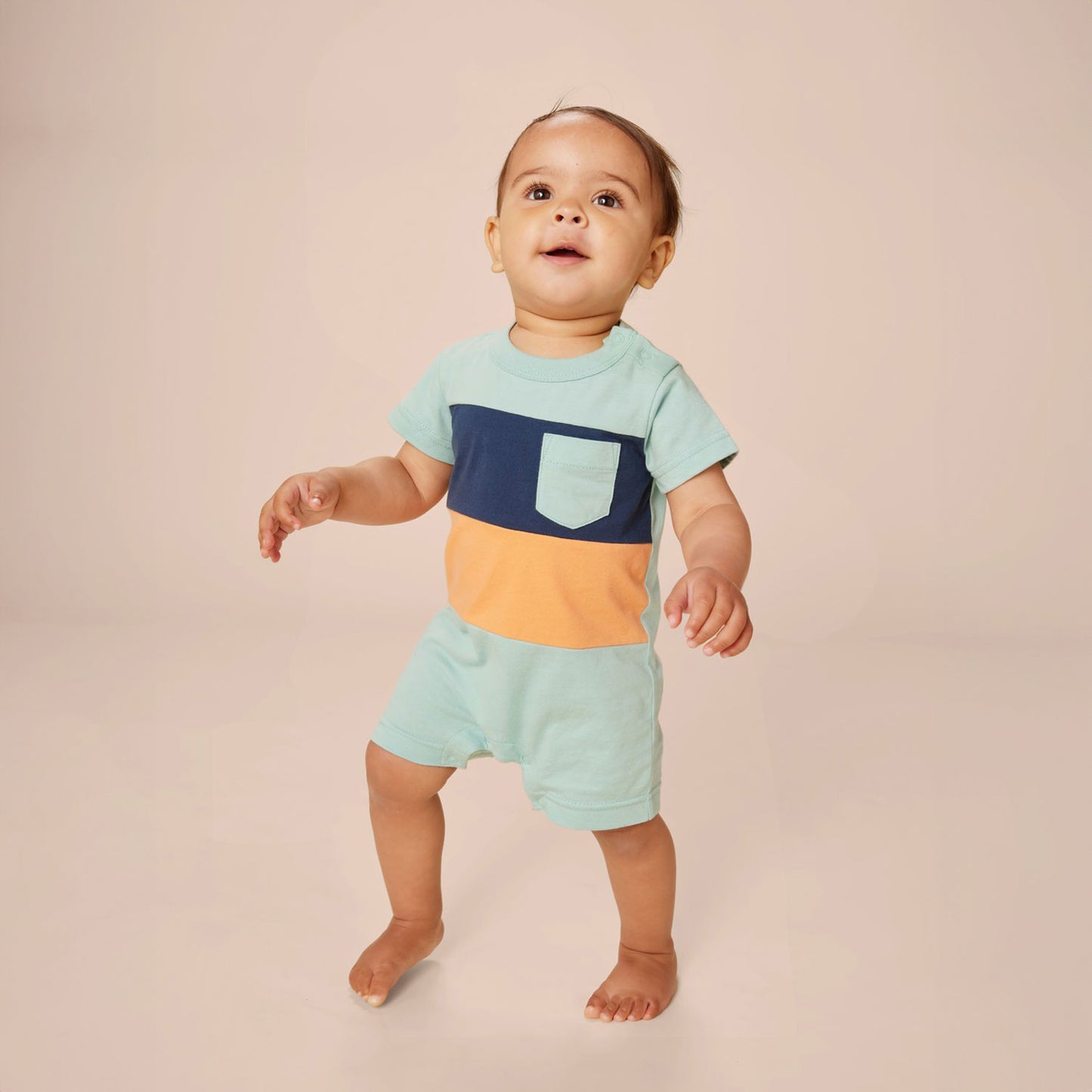 Tea Collection Pop Pocket Shortie Baby Romper - Canal Blue