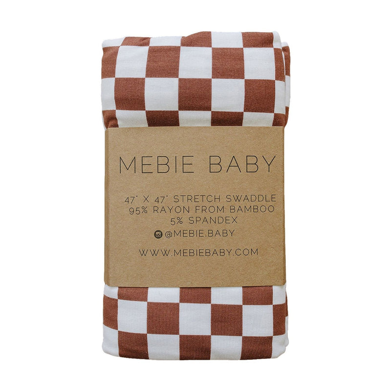 Mebie Baby Bamboo Stretch Swaddle Blanket - Rust Checkered