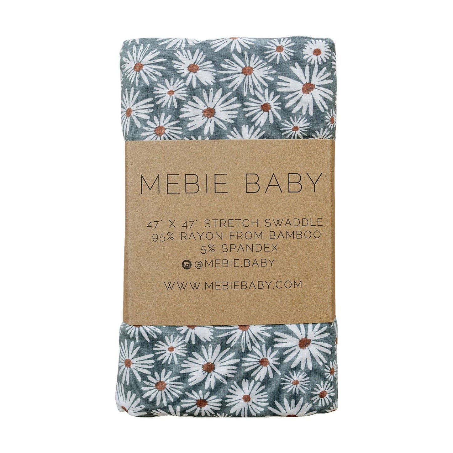 Mebie Baby Bamboo Stretch Swaddle Blanket - Dark Green Daisy