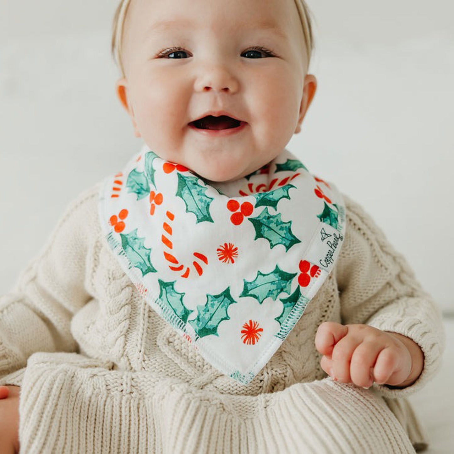 Copper Pearl Single Holiday Bandana Bib - Prancer Holly