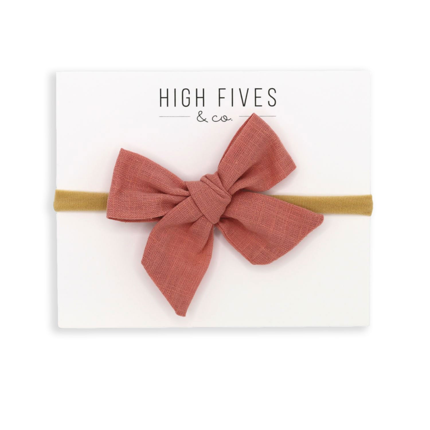 High Fives Linen Bow Nylon Headband - Dusty Rose