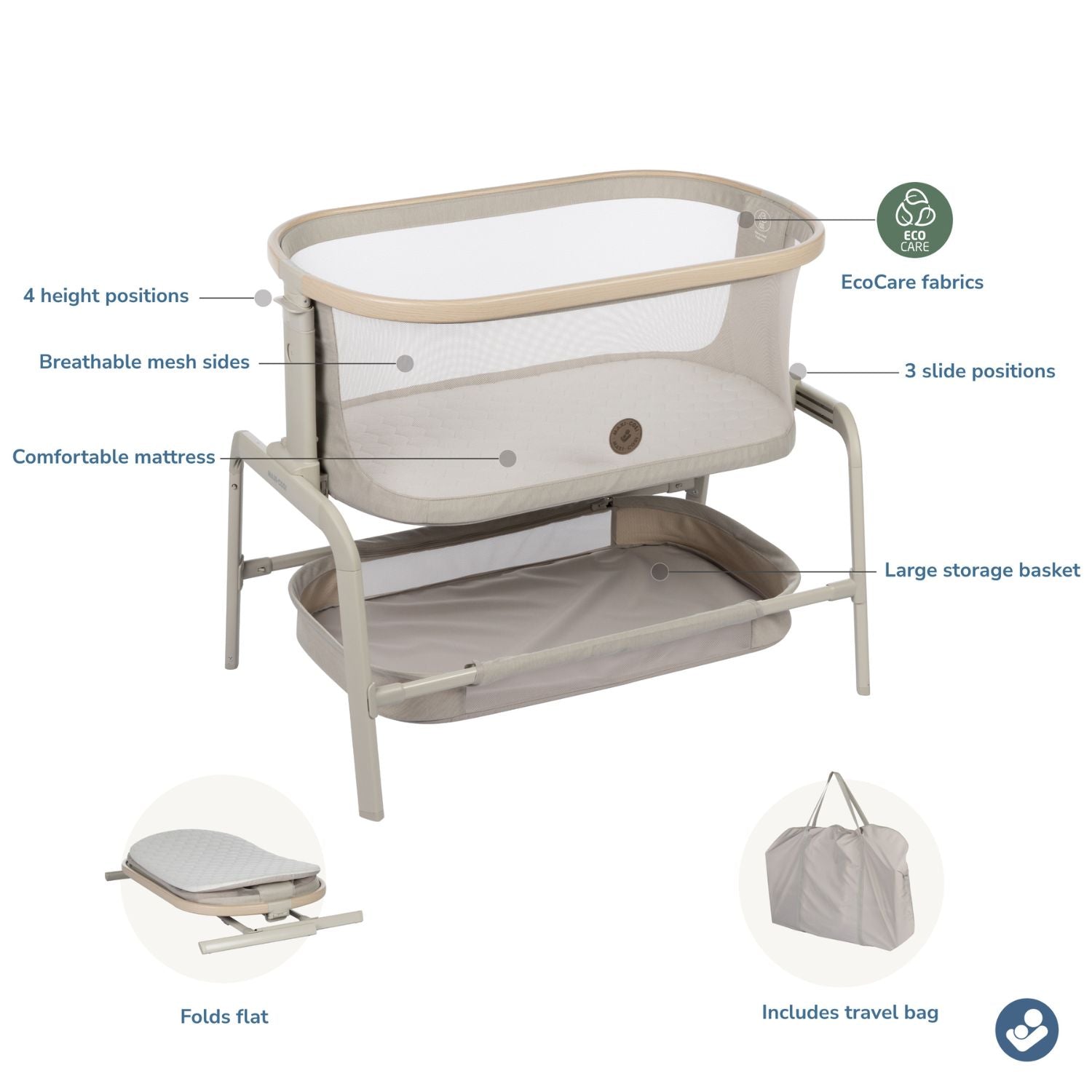 Maxi-Cosi Iora Bedside Bassinet - Classic Oat