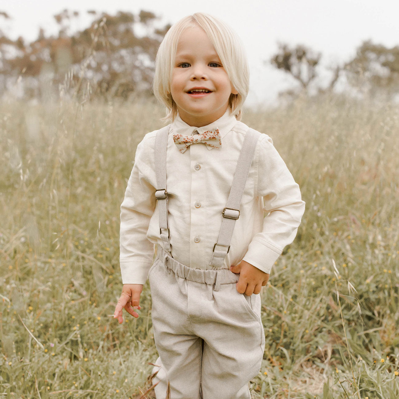 Boy wearing Noralee Suspender Pant - Fog