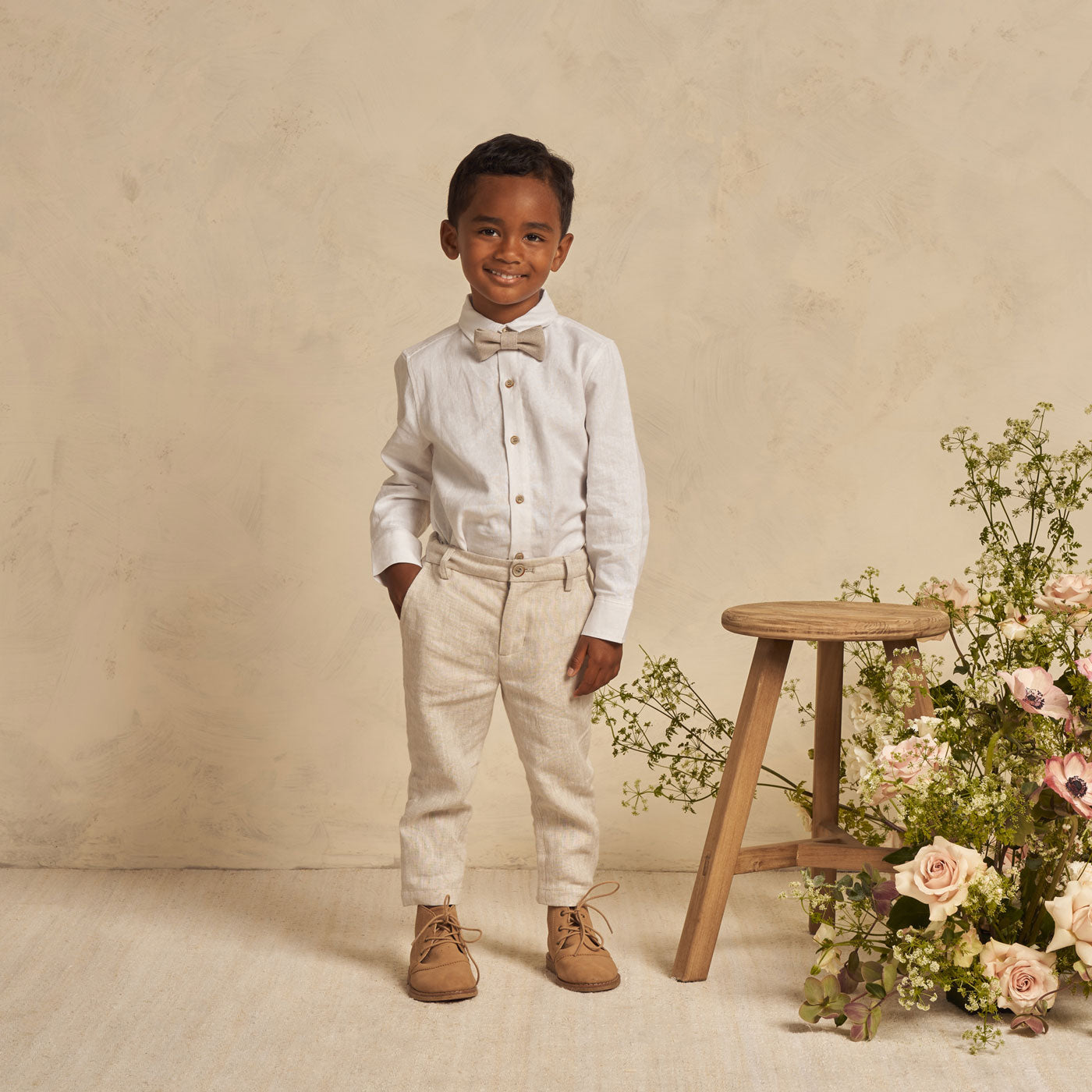 Little boy wearing Noralee Harrison Button Down - White