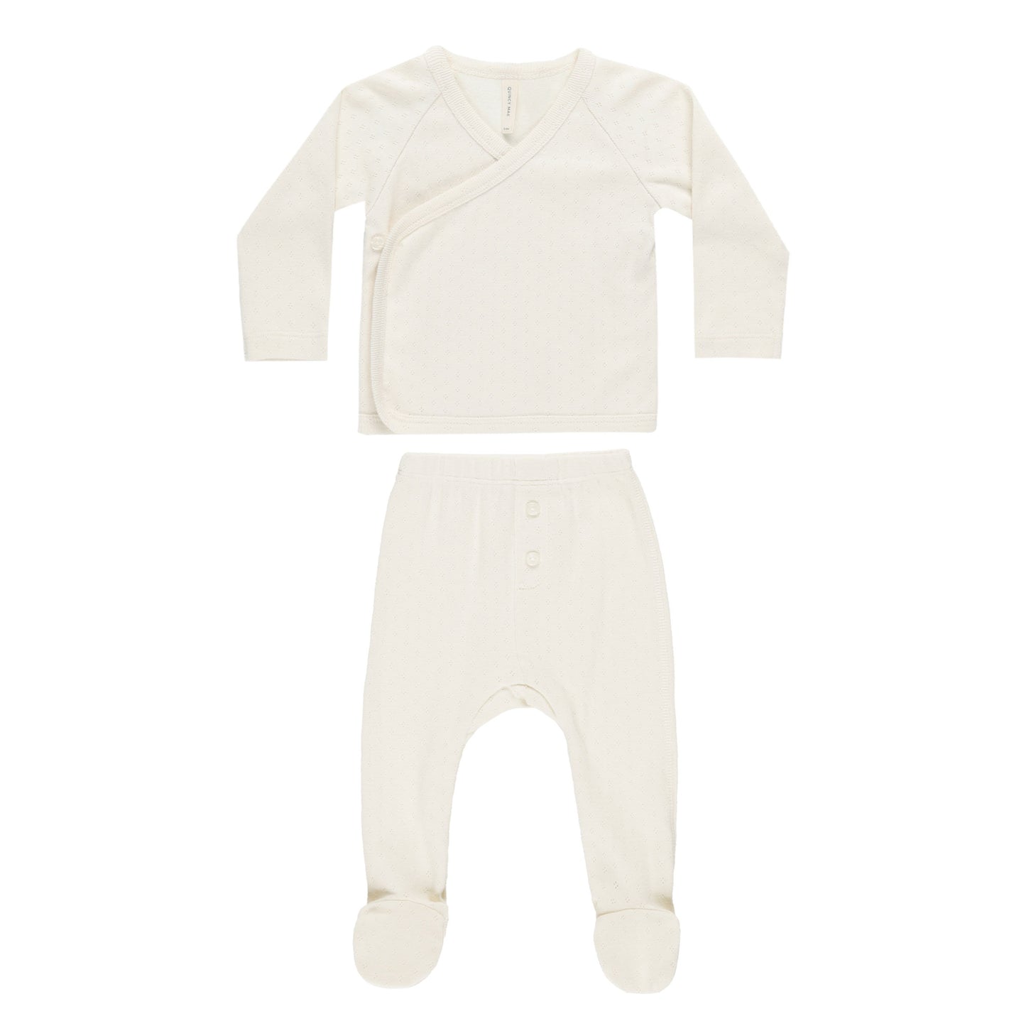 Quincy Mae Wrap Top + Footed Pant Set - Ivory