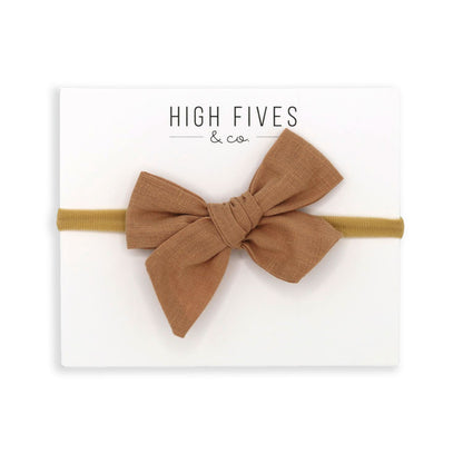 High Fives Linen Bow Nylon Headband - Taupe