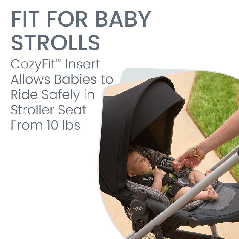 Baby riding in Britax Grove Modular Stroller - Pindot Onyx