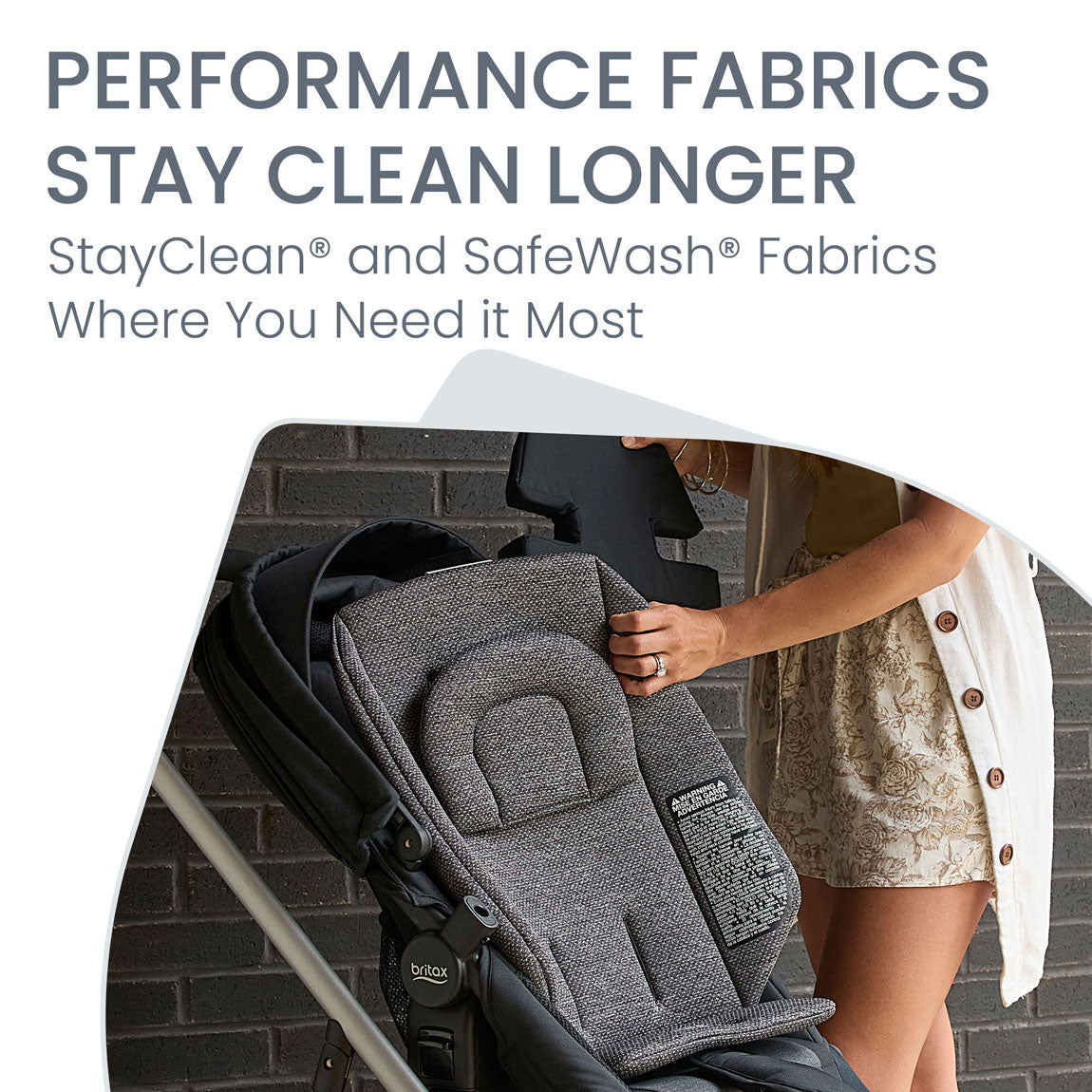 Mom cleaning fabrics of Britax Grove Modular Stroller - Pindot Onyx