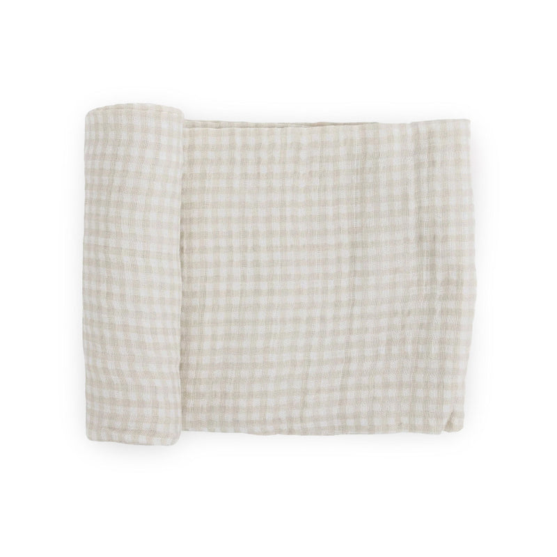 Little Unicorn Cotton Muslin Swaddle Blanket - Tan Gingham