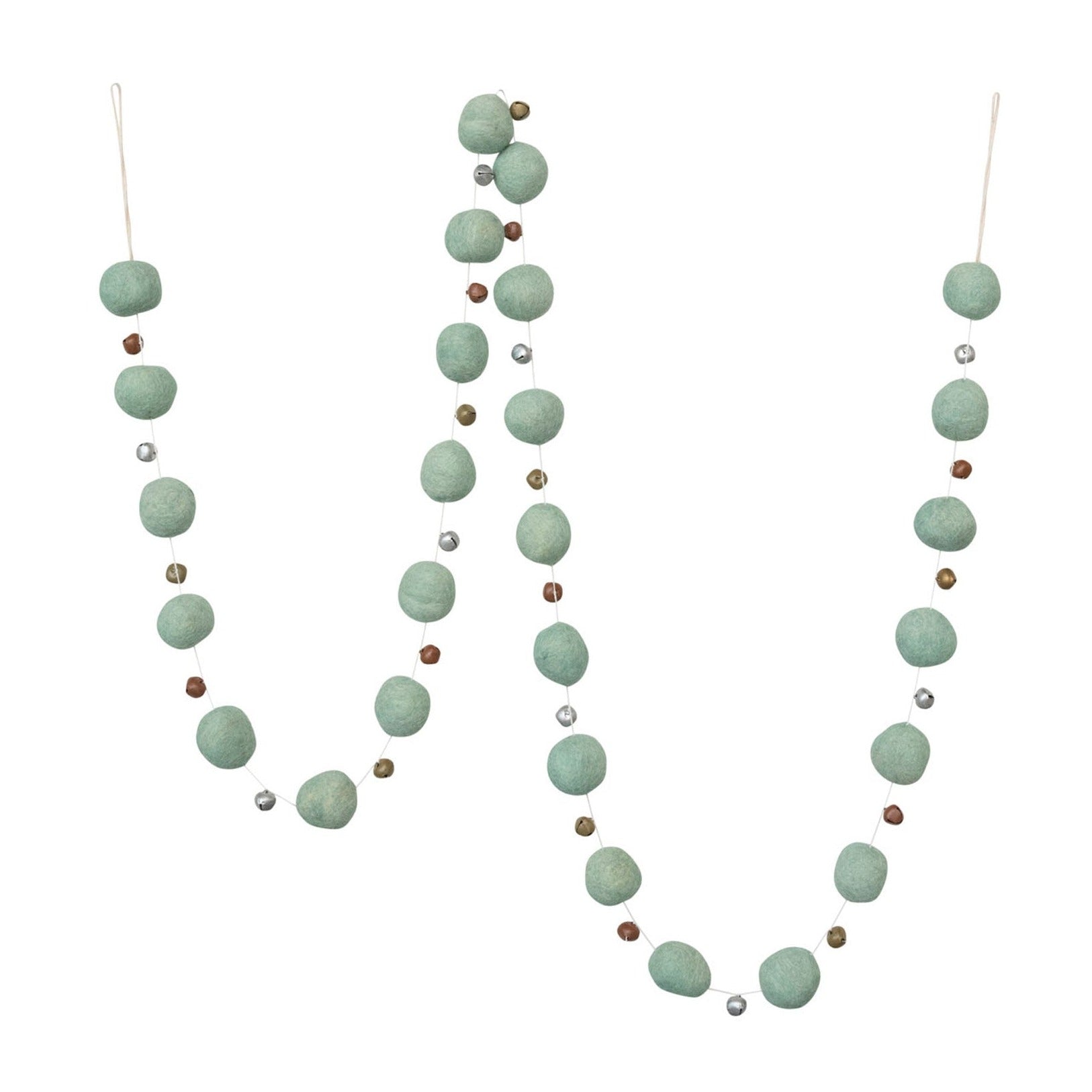 Creative Co-op Wool Felt Ball Garland - 72" - Mint with Jingle Bells