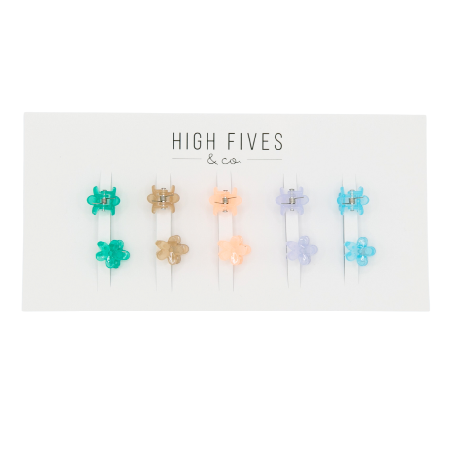 High Fives Mini Flower Hair Claw Clips 1.4cm - Set of 10 - Clear Cool Tones