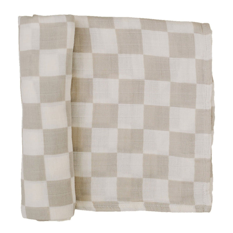 Mebie Baby Muslin Swaddle Blanket - Taupe Checkered