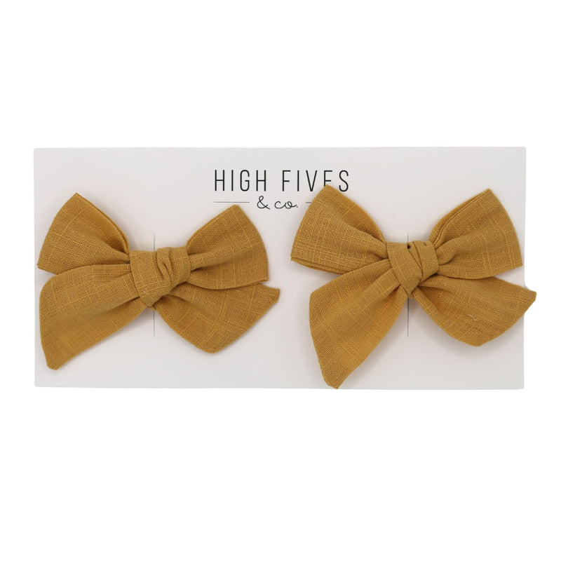 High Fives Linen Bow Clips - Piggy Set - Mustard