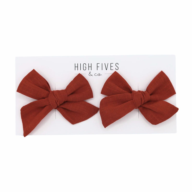 High Fives Linen Bow Clips - Piggy Set - Burnt Orange