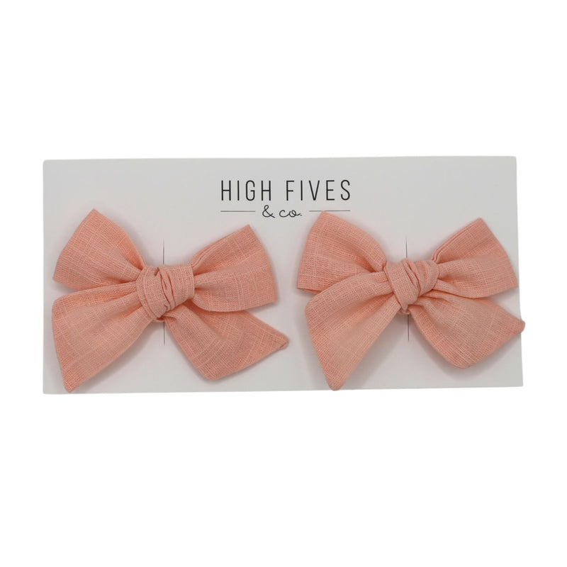 High Fives Linen Bow Clips - Piggy Set - Light Pink