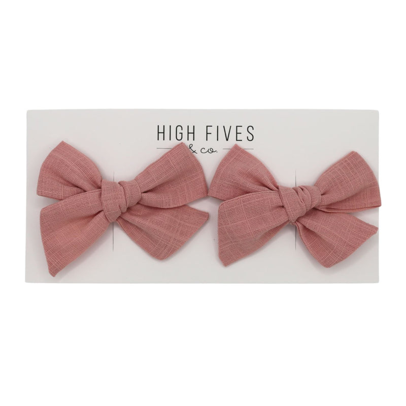 High Fives Linen Bow Clips - Piggy Set - Dusty Pink