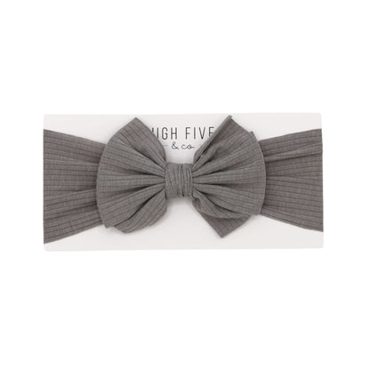 High Fives Ribbed Bow Headwrap - Light Grey Sparkle