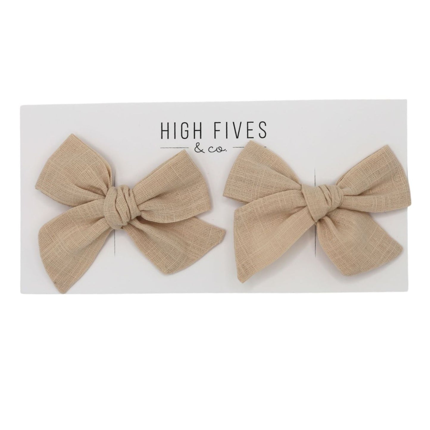 High Fives Linen Bow Clips - Piggy Set - Beige