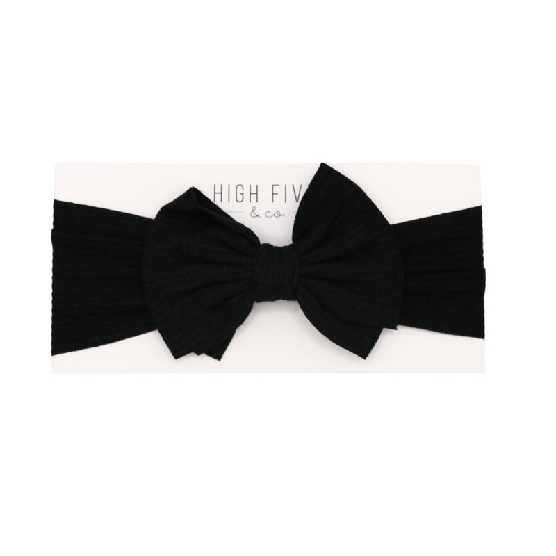 High Fives Ribbed Bow Headwrap - Black Sparkle