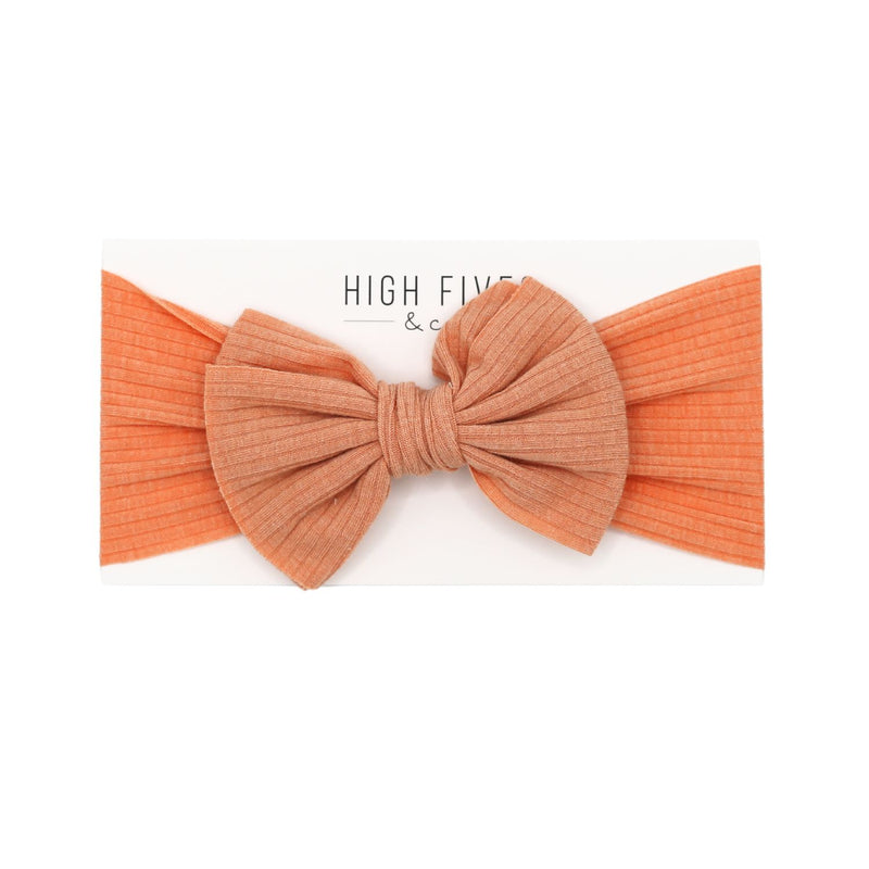 High Fives Ribbed Bow Headwrap - Peach Sparkle