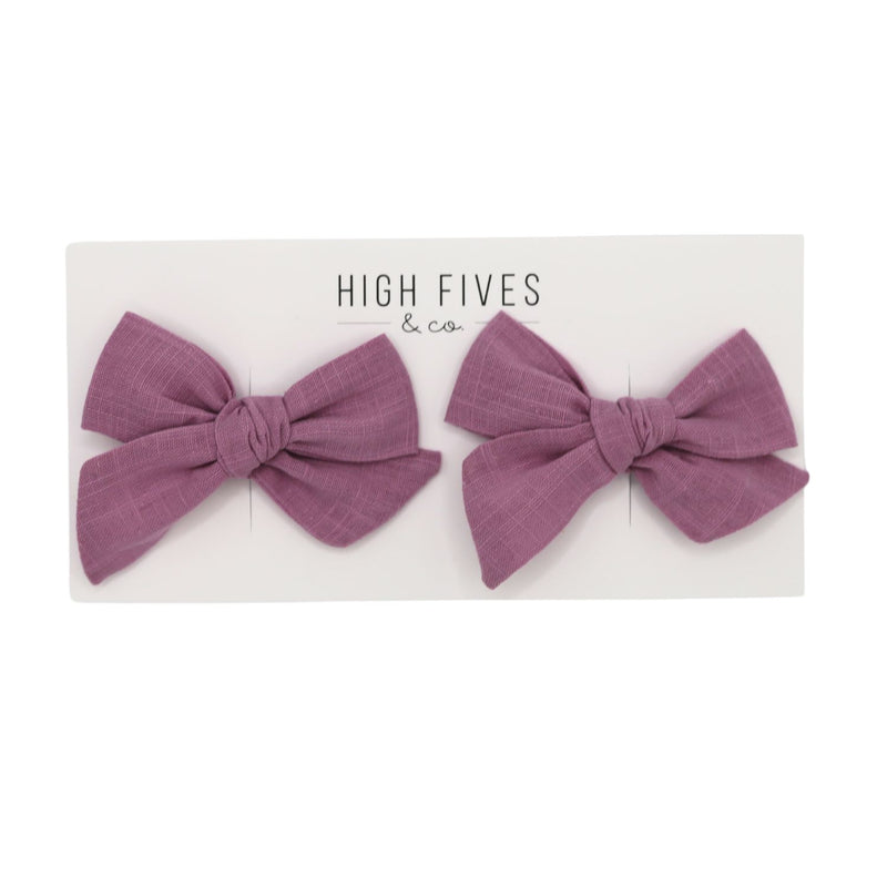 High Fives Linen Bow Clips - Piggy Set - Lavender