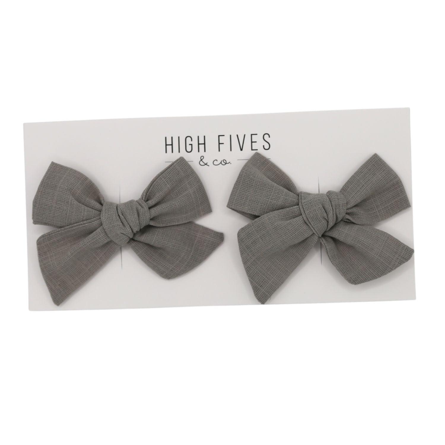 High Fives Linen Bow Clips - Piggy Set - Light Grey