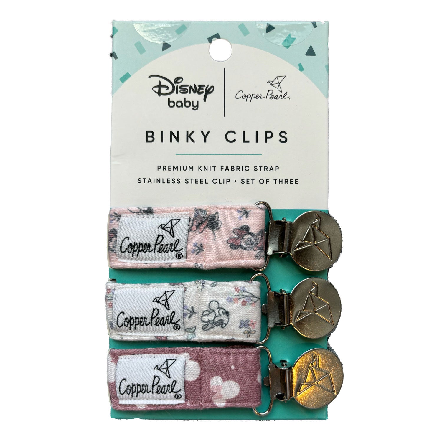 Copper Pearl Binky Clip Set - Minnie Mouse