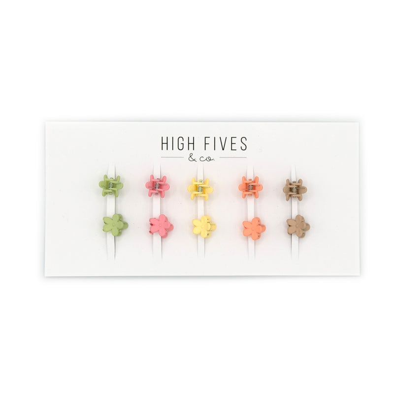 High Fives Mini Flower Hair Claw Clips 1.4cm - Set of 10 - Matte Warm Tones