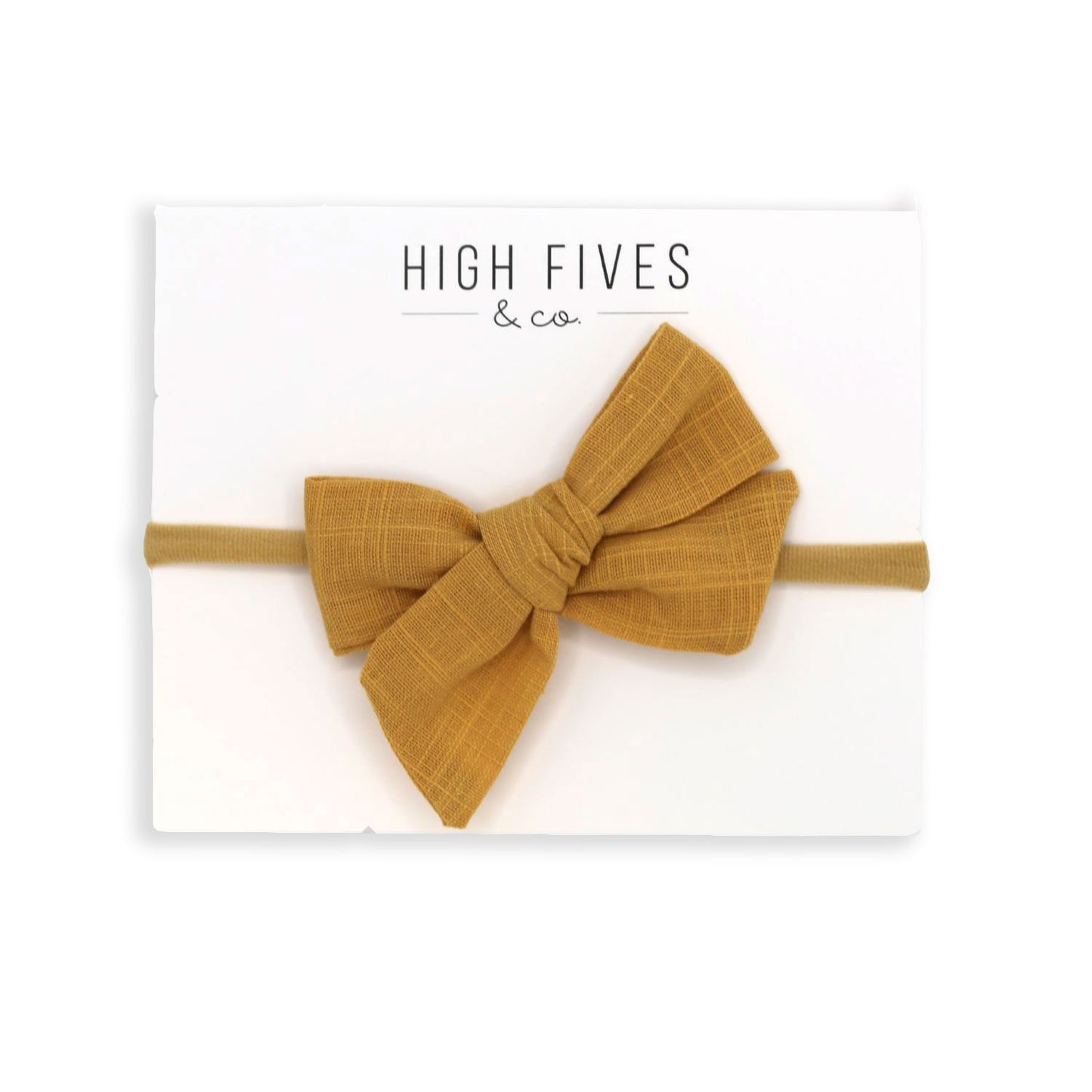 High Fives Linen Bow Nylon Headband - Mustard