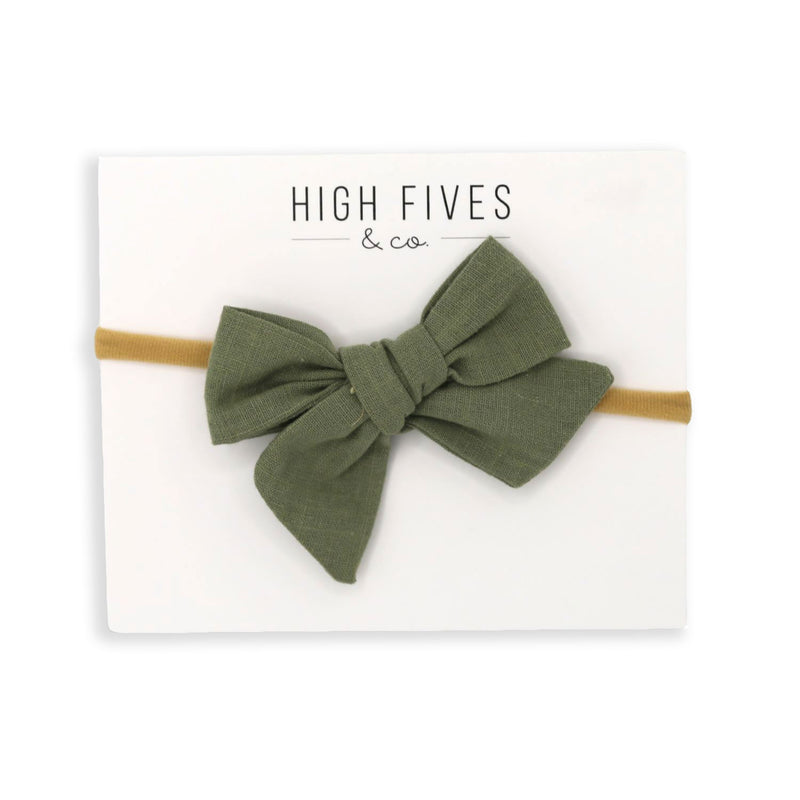 High Fives Linen Bow Nylon Headband - Sage