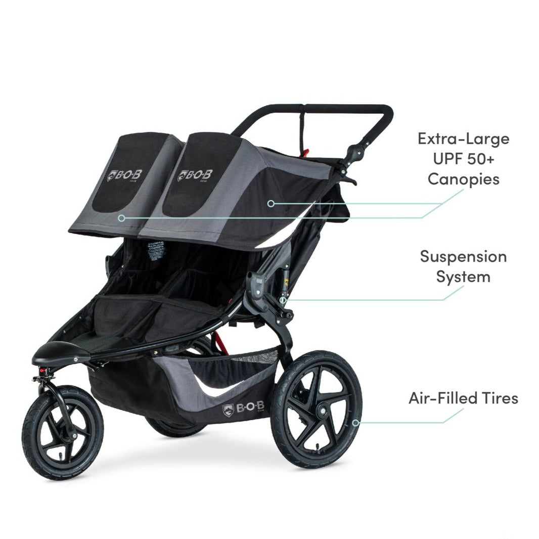 BOB Revolution Flex Duallie 3.0 Double Jogging Stroller Features - Graphite Black