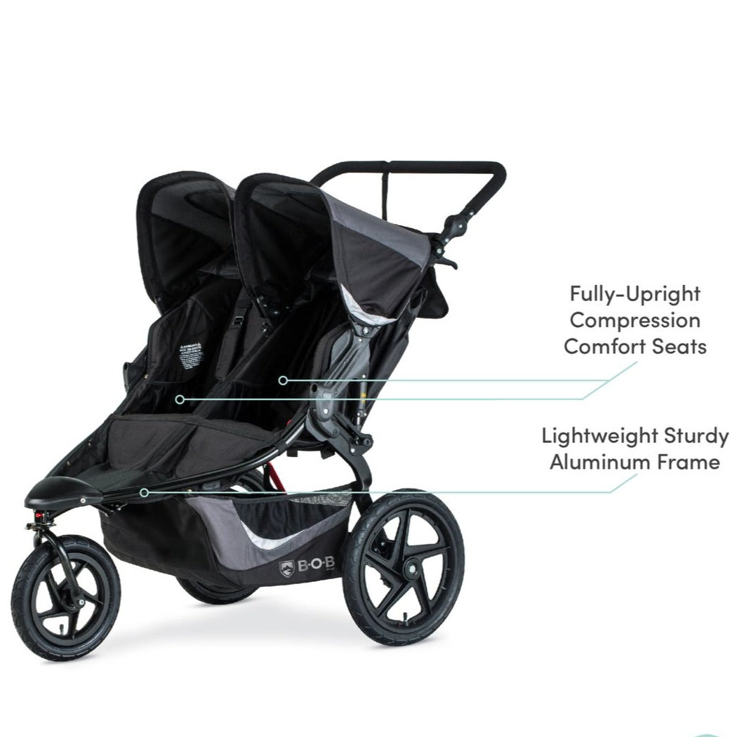 BOB Revolution Flex Duallie 3.0 Double Jogging Stroller Features - Graphite Black