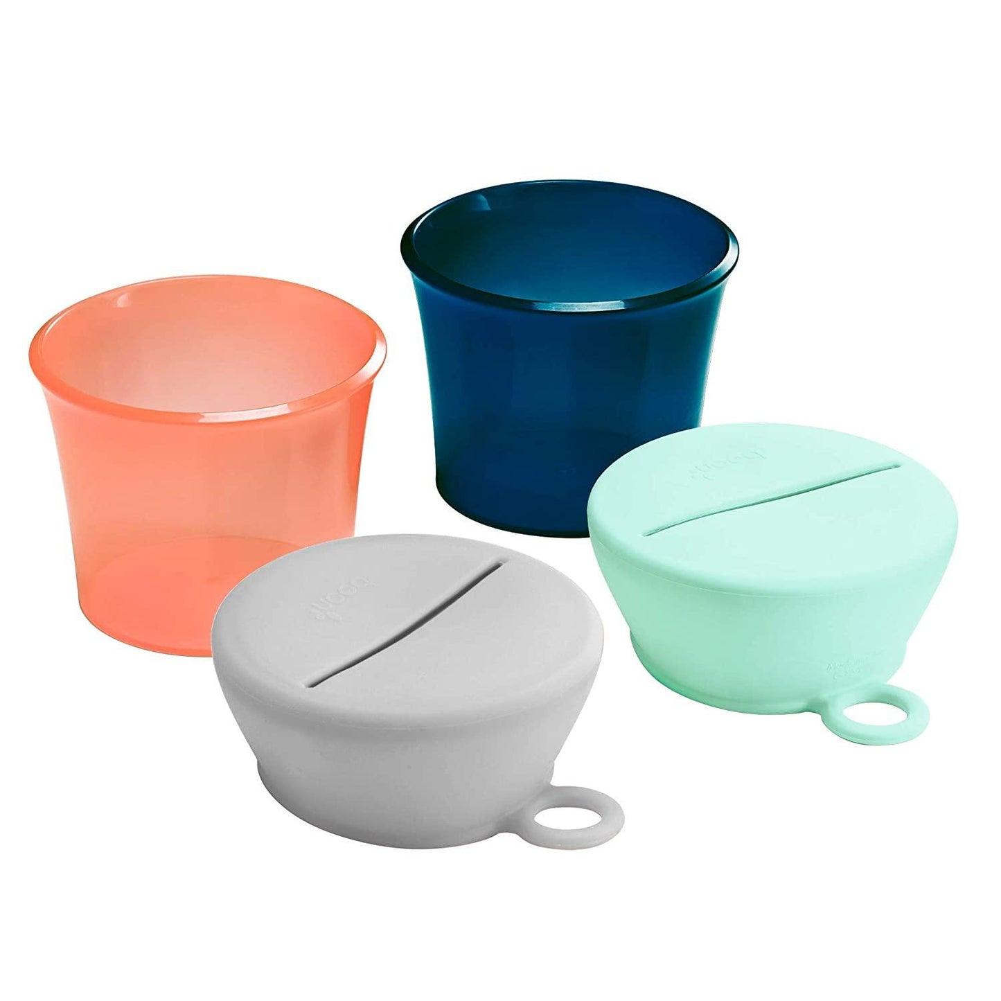 Boon SNUG Snack Universal Silicone Snack Lids and Cups - Mint-Grey / Peach-Navy