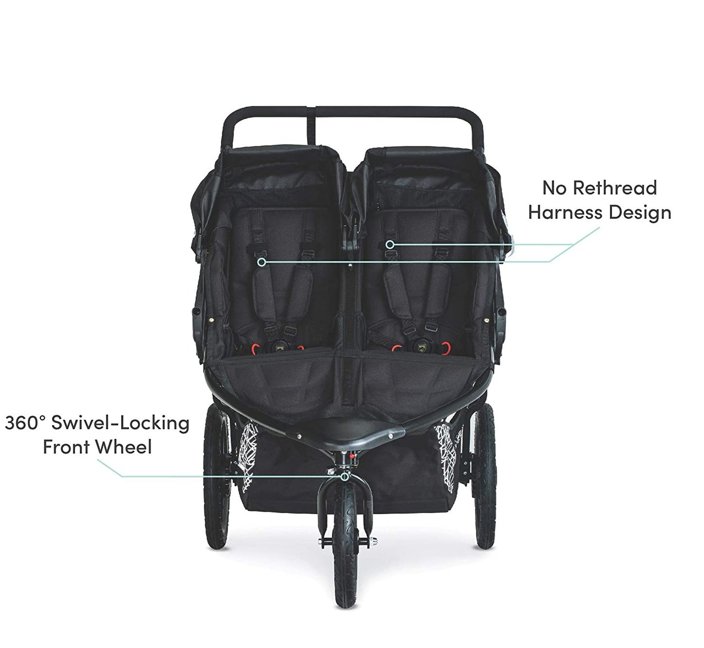 BOB Revolution Flex Duallie 3.0 Double Jogging Stroller Features - Graphite Black