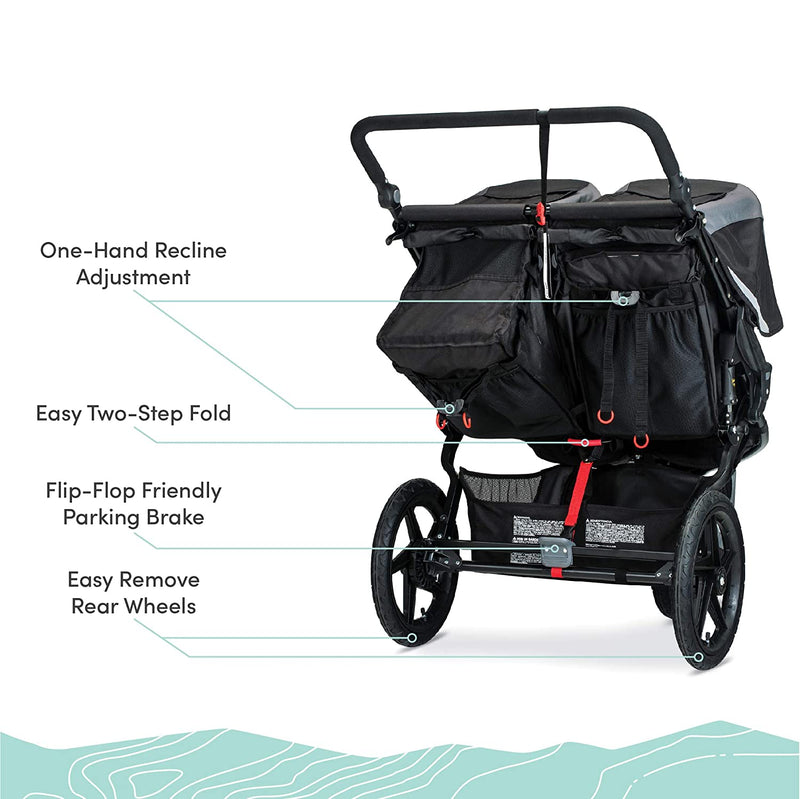 BOB Revolution Flex Duallie 3.0 Double Jogging Stroller Features - Graphite Black