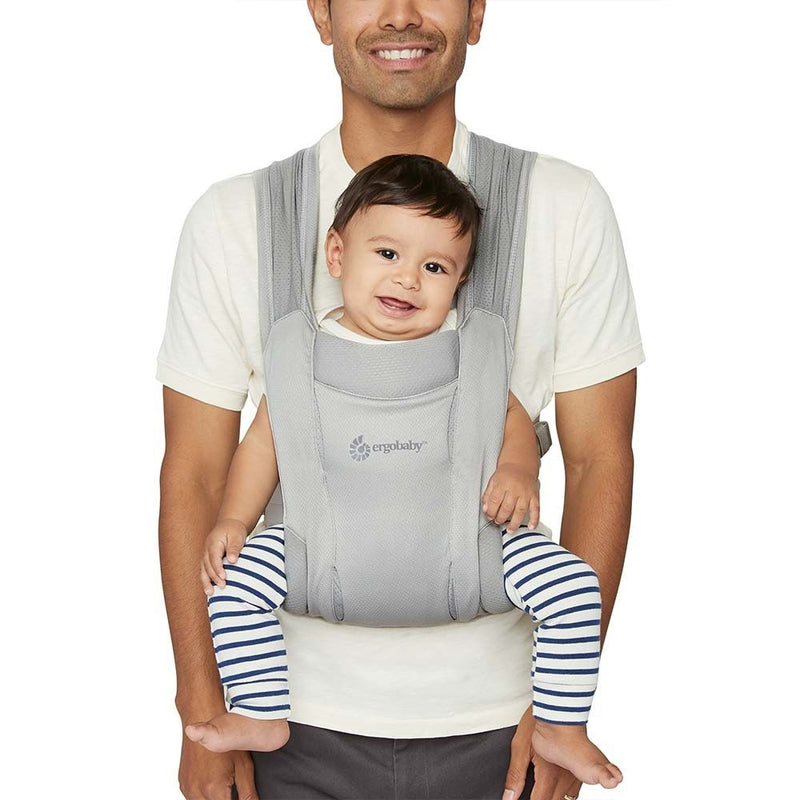 Dad wearing baby in Ergobaby Embrace Soft Air Mesh Carrier - Soft Grey