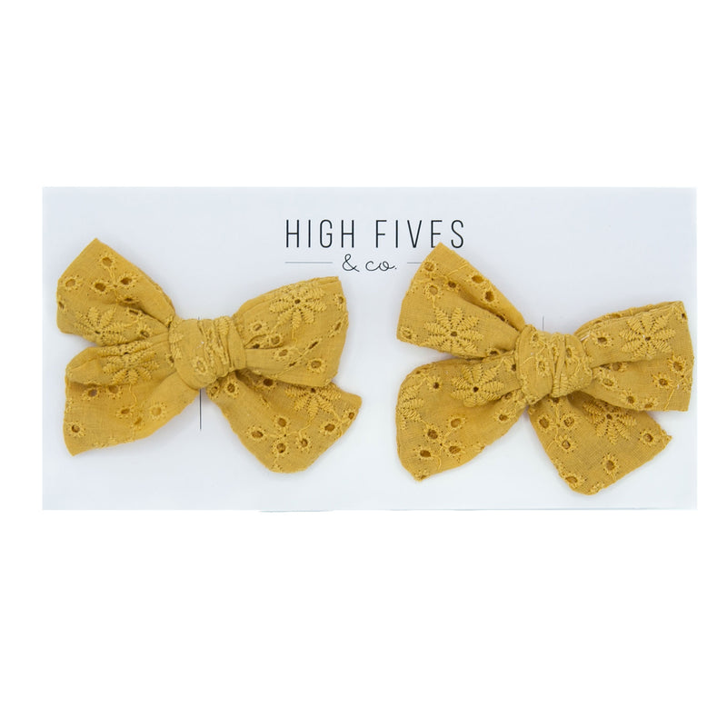 High Fives Eyelet Bow Clips - Piggy Set - Mustard