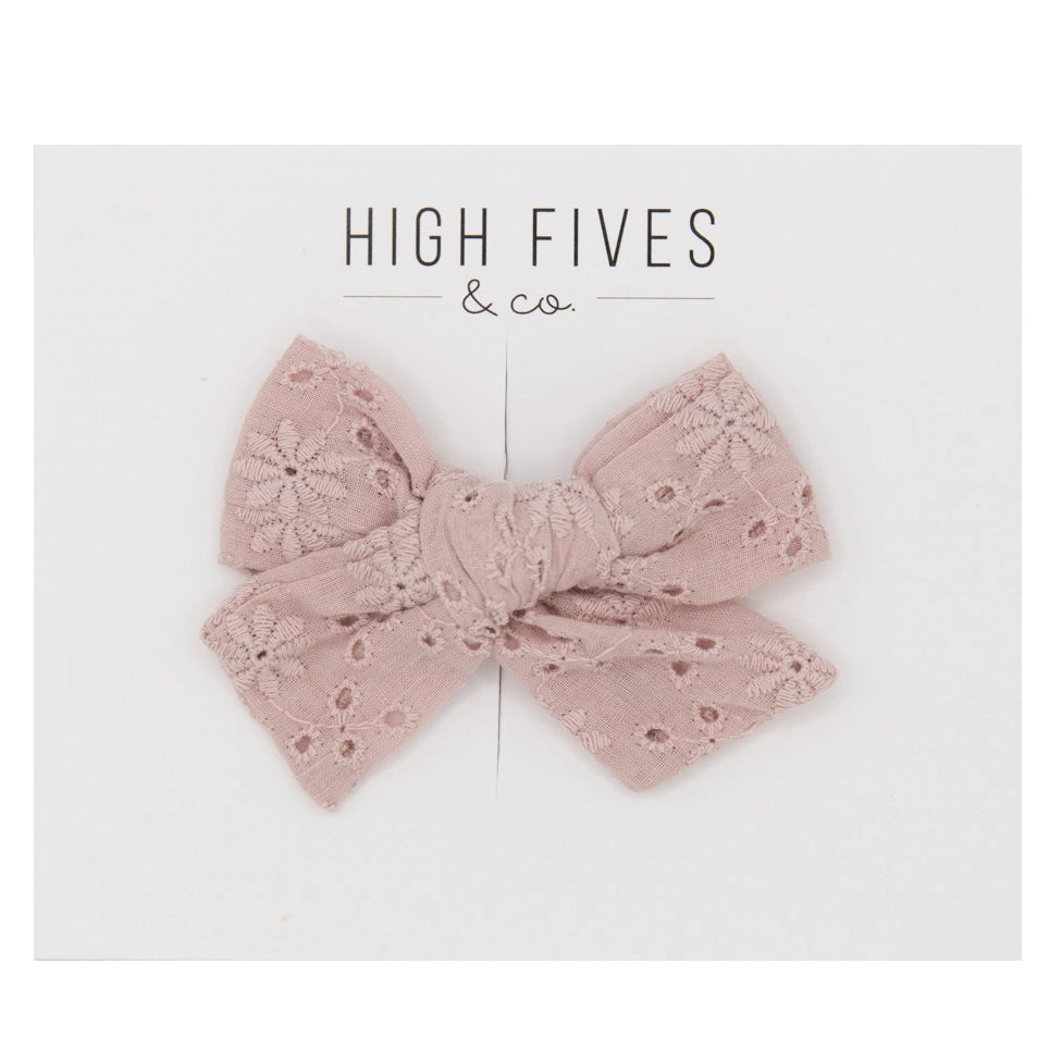 High Fives Eyelet Bow Clip - Light Mauve