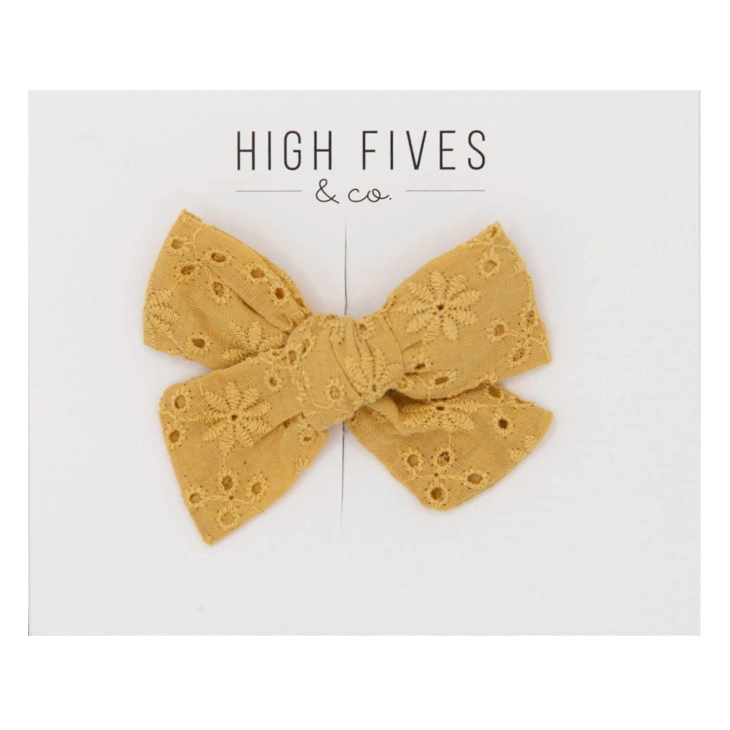 High Fives Eyelet Bow Clip - Mustard