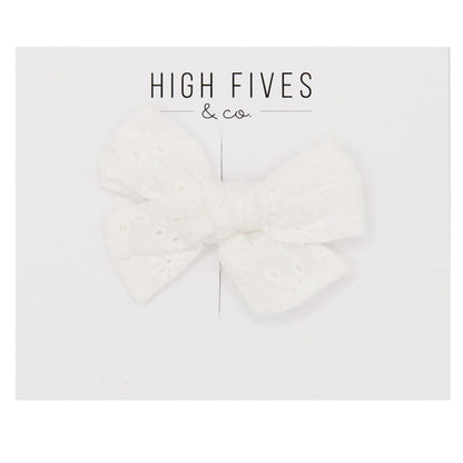 High Fives Eyelet Bow Clip - White