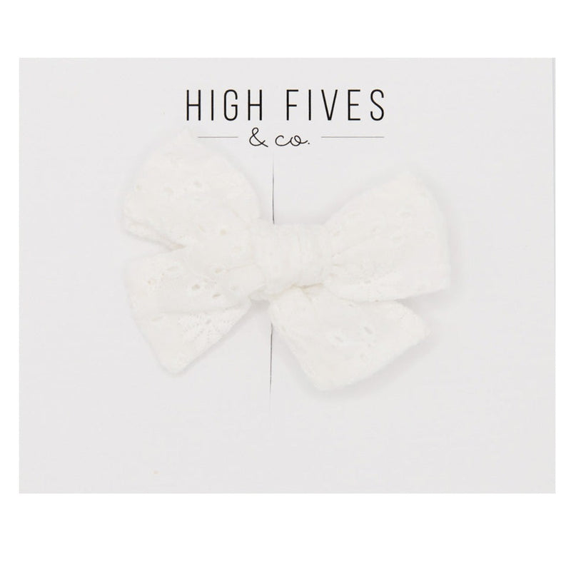 High Fives Eyelet Bow Clip - White