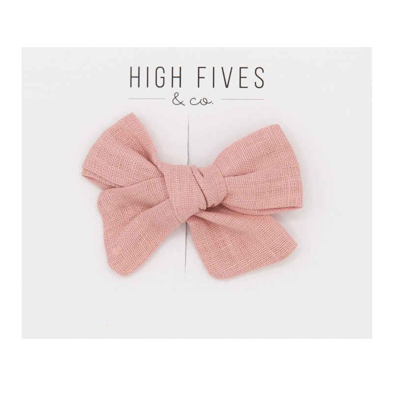 High Fives Linen Bow Clip - Baby Pink