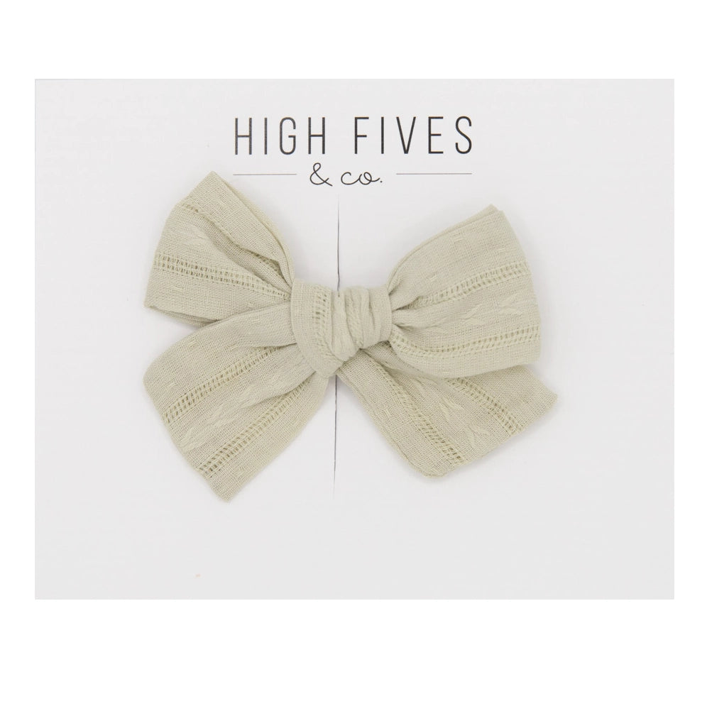 High Fives Textured Bow Clip- Light Sage Leaf