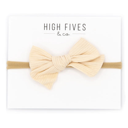 High Fives Textured Bow Nylon Headband - Cream Stripe