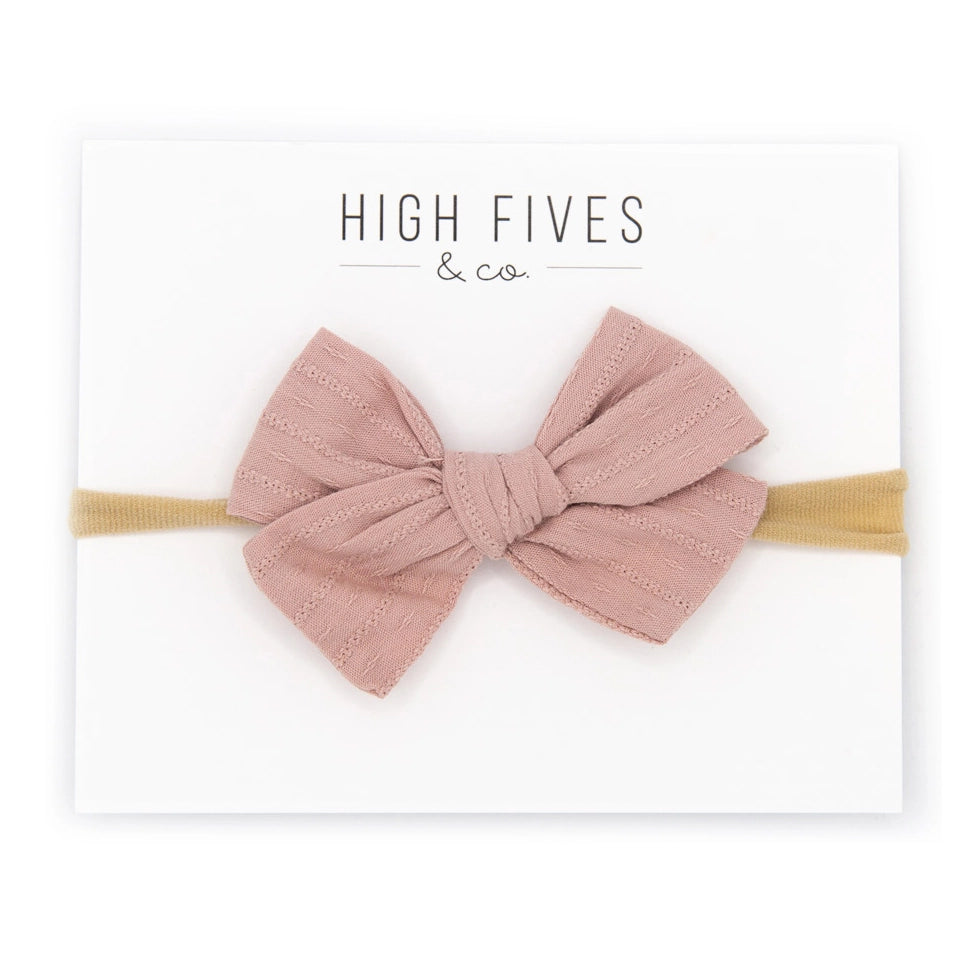 High Fives Textured Bow Nylon Headband - Light Mauve