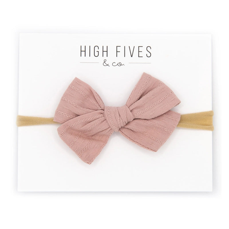 High Fives Textured Bow Nylon Headband - Light Mauve