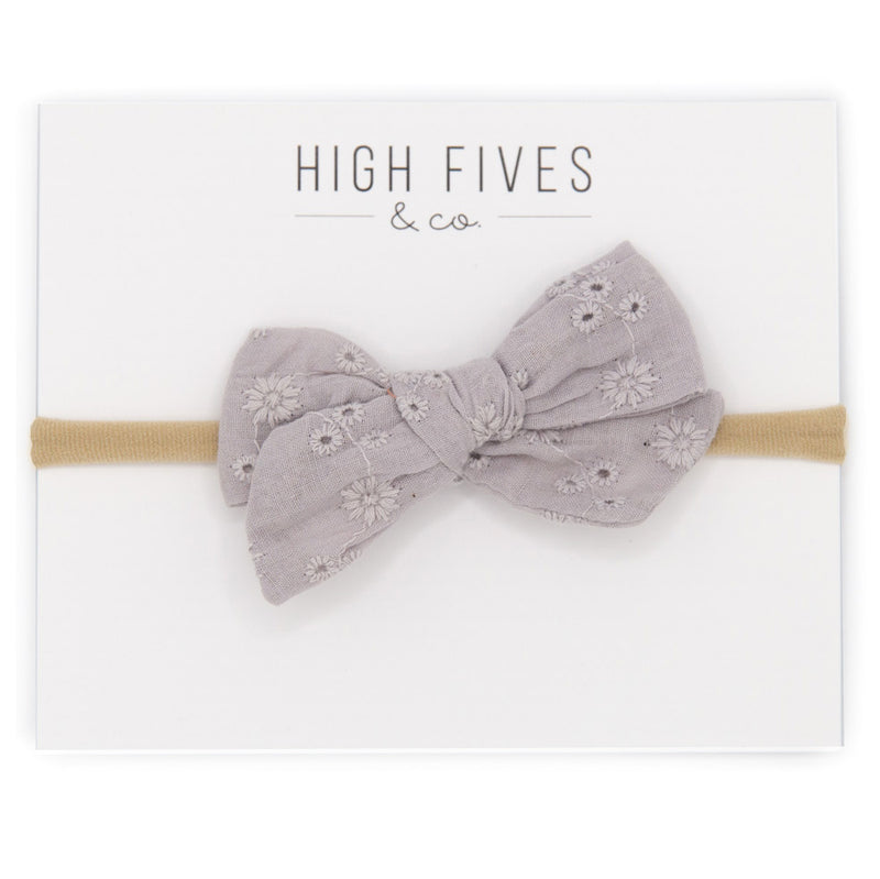 High Fives Eyelet Bow Nylon Headband - Light Grey