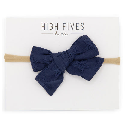 High Fives Eyelet Bow Nylon Headband - Navy