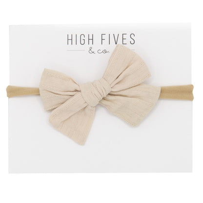 High Fives Textured Bow Nylon Headband - Beige